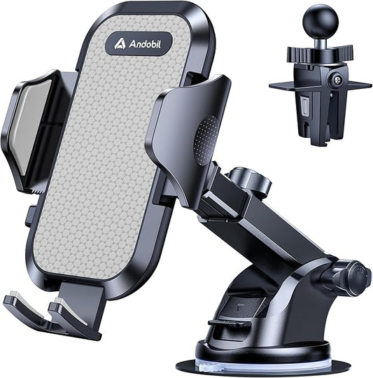 andobil Car Phone Holder, 2026 Military-Grade 89lbs Strongest Suction Phone Holders for Your Car Dashboard/Windshield/Vent Easy Clamp Cellphone Holder Truck Stand for iPhone 17 16 15 Pro Samsung Grey