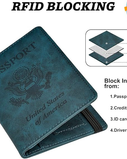 HerriaT Passport and Vaccine Card Holder Combo,Cover Case with CDC Vaccination Card Slot, Leather Travel Documents Organizer Protector, with RFID Blocking, for Women and Men