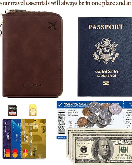 Passport Holder for Travel Women and Men RFID Passport Holder with Card Slots Holder Passport Case Passport cover Passport Wallet Travel Essentials and Accessories (Short Zipper, SZH-Brown)