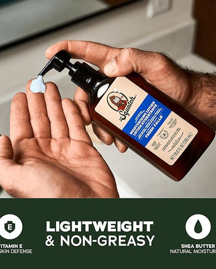 Dr. Squatch Natural Hand and Body Lotion for Men - Made with Shea Butter, Coconut Oil, Vitamin E for 24-Hr Moisturization - Pine Tar, Fresh Falls, Coconut Castaway & Cool Fresh Aloe (10 fl oz, 4-Pack)