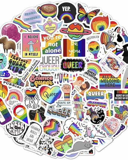 BulbaCraft 100Pcs Queer Stickers for Water Bottle and Laptop - Queer Party Supplies & Decorations, Waterproof Vinyl Decals, LGBTQ+ and Pride Stickers, Gifts for Women & Men