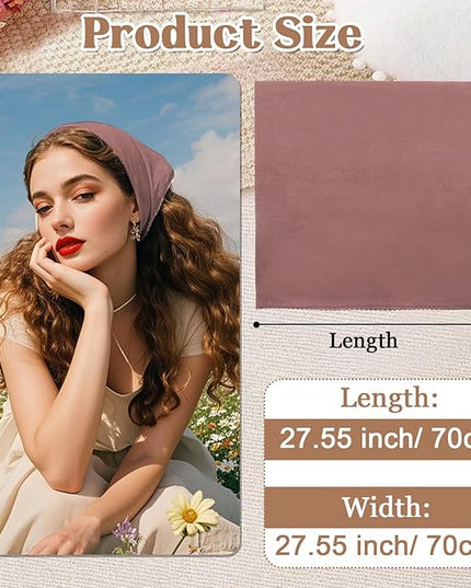 27" Cotton Hair Bandana for Women, Ladies Solid Color Neck Scarf Women's Square Scarves for Beach Dating Leisure
