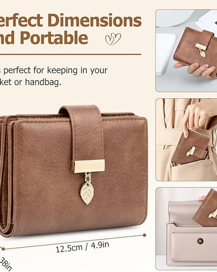 HUANLANG Small Wallets for Women Rfid Blocking Leather Bifold Credit Card Holder Ladies Wallet Zipper Pocket with ID Window