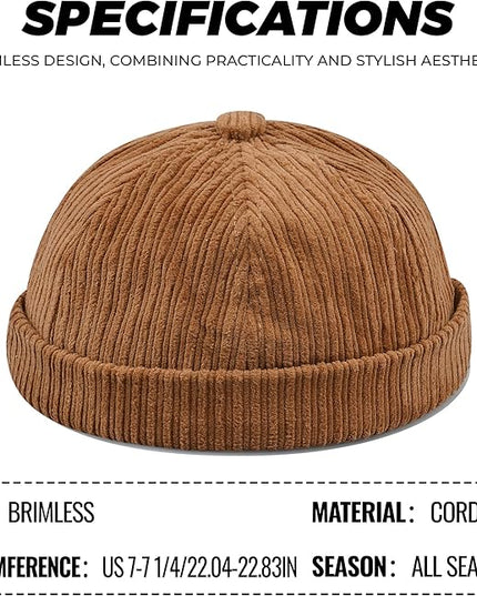CLAPE Brimless Beanie Hat Corduroy Watch Cap Rolled Cuff Docker Cap Leon Skull Harbour Hat Unisex