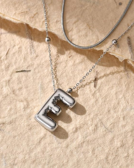 LUCA SMITH Initial Necklaces for Women, Dainty Balloon Bubble Letter, Name Letter Alphabet Pendant Layered Choker Chain Jewelry Gift
