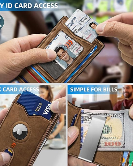 miyozi Airtag Wallet for Men,with Money Clip 11 Cards Slim Front Pocket Leather RFID Blocking Wallet with Gift Box