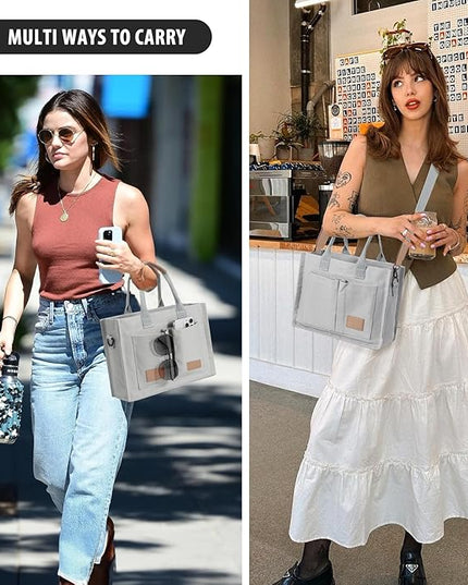 Canvas Tote Bag for Women Crossbody Work Purse with Pockets Top Handle Handbag Satchel Bags for Travel Nurse Teacher