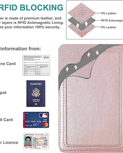 RSAquar Passport and Vaccine Card Holder Combo, Passport Holder Cover Wallet, Leather Card Case Travel Accessories with RFID Blocking for Women and Men, Rose Gold