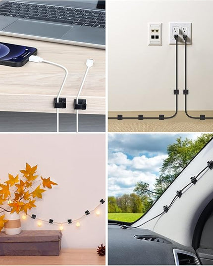 100 PCS Adhesive Cable Clips Black (Small & Large), Upgraded Wire Holder for Wall Cord Organizer Cable Management Under Desk, Outdoor Light Clips Hooks for LED, Car Dash Cam, HDMI, Extension Cord