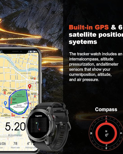 Smart Watch for Men GPS Fitness: 1.43" AMOLED Military Make Answer Call Running Digital Mens Watches Waterproof Smartwatch Android Phone iPhone Samsung Compatible Step Tracker SpO2 Heart Rate Monitor