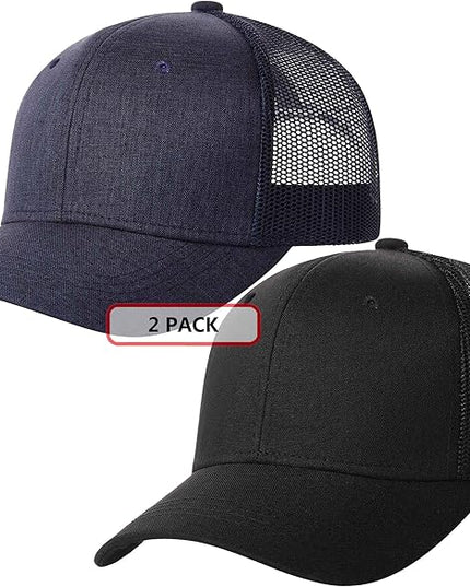 TSSGBL 2 Pack Snapback Trucker Baseball Hats Mesh Back Adjustable Blank Ball Caps for Men Women