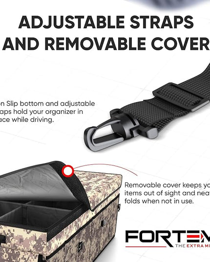 FORTEM Trunk Organizer with Cooler For SUV Car Trunk, Foldable Storage, Car Accessories for Women Men, Collapsible Bag, Perfect Christmas Gifts, 600D Oxford, Non Slip Bottom, Straps, Soft Cover (105L)