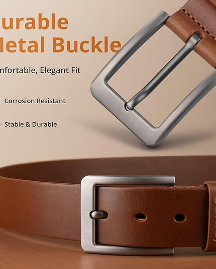 Buffway Men’s Full Grain Leather Belt – Solid One-Piece Leather, 1.5” Wide for Jeans & Business Casual, Gift Box Included