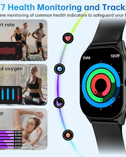 Smart Watch for Men Women, 2.0" HD Touchscreen Fitness Tracker, Bluetooth Calls/Notifications, IP68 Waterproof, 100+ Sport Modes Fitness Watch, Heart Rate Sleep Monitor Smartwatch for Android iOS
