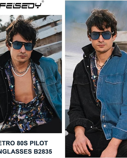 FEISEDY Retro Square Aviator Sunglasses Women Men 70s Vintage Trendy Plastic Frame Sun Glasses B2835