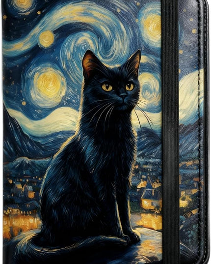 Starry Sky Passport Holder Cat Passport Cover for Travel PU Leather Passport Case with Credit Card Slots for Women Men Business Tourism