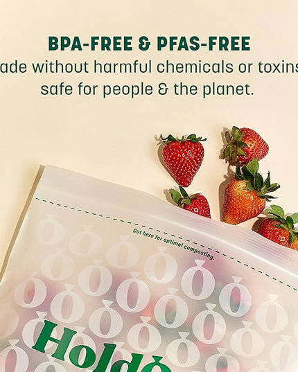 HoldOn HoldOn Zipseal Gallon Bags - Compostable, PFOA-Free, BPA-Free, Food-Safe Zip Seal Food Storage Bags/Freezer-Safe Gallon Bags With Secure Seal for Home & Travel (2-pack, 50 bags total)