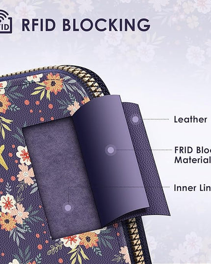 Passport Holder, Passport Holder For Travel, Passport Cover For Travel Essentials, Passport Wallet Cover RFID Blocking, Cute Passport Book for Women and Men, Navy Blue Flowers