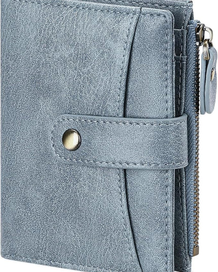 FALAN MULE Small Wallet for Women Leather RFID Blocking Bifold Credit Card Holder with Zipper Coin Pocket