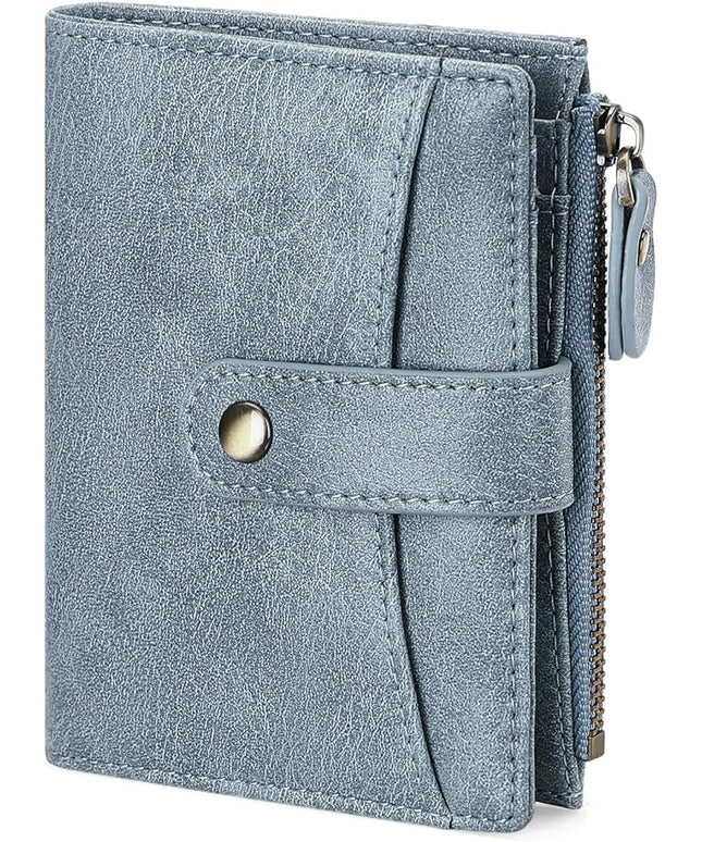 FALAN MULE Small Wallet for Women Leather RFID Blocking Bifold Credit Card Holder with Zipper Coin Pocket
