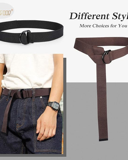JASGOOD Men Canvas Belt Web Fabric Casual Belt with Black Double D-ring 1 1/2" Wide Set of 2