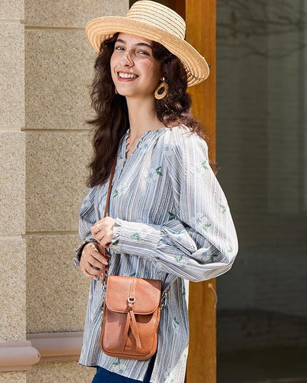 befen Genuine Leather Small Crossbody Bags for Women, Multi Pocket Cell Phone Crossbody Purse with RFID Blocking Card Slots