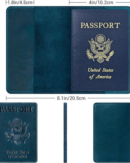 BIAOTIE Premium Leather Passport Holder Covers, Rfid Travel Wallet Passport Document Holder, Travel Essentials Wallet Cover Case for Men and Women (Blue)