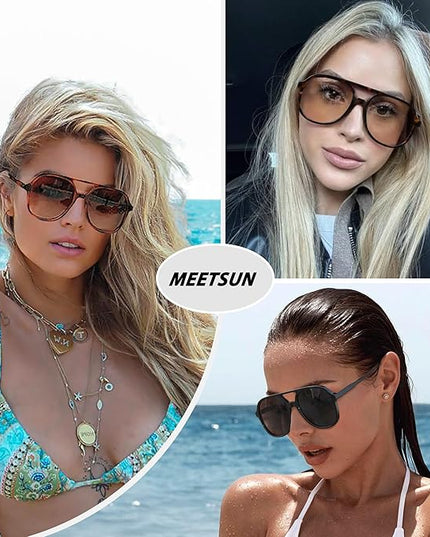 MEETSUN Retro Oversized Aviator Sunglasses for Women Men Trendy 70s 80s Vintage Square Aviators 3 Pack UV400