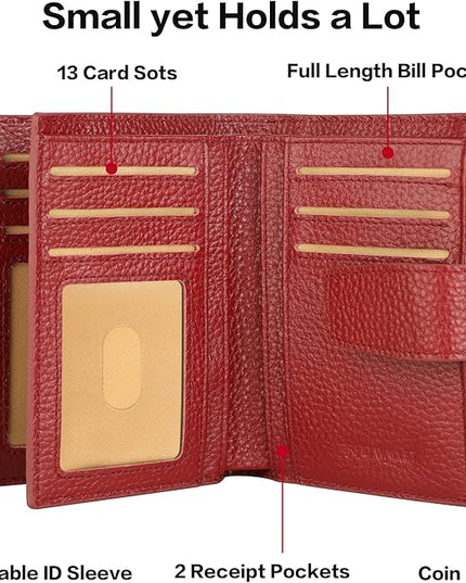 Lavemi Small Compact Women Wallet RFID Blocking Genuine Leather Bifold Purse with ID Windows