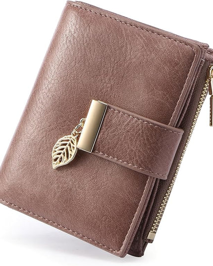 yiijay Small Wallet Women RFID Blocking Leather Bifold Wallet Credit Card Holder for Women Ladies Compact Wallet Mini Purse With Zipper Pocket
