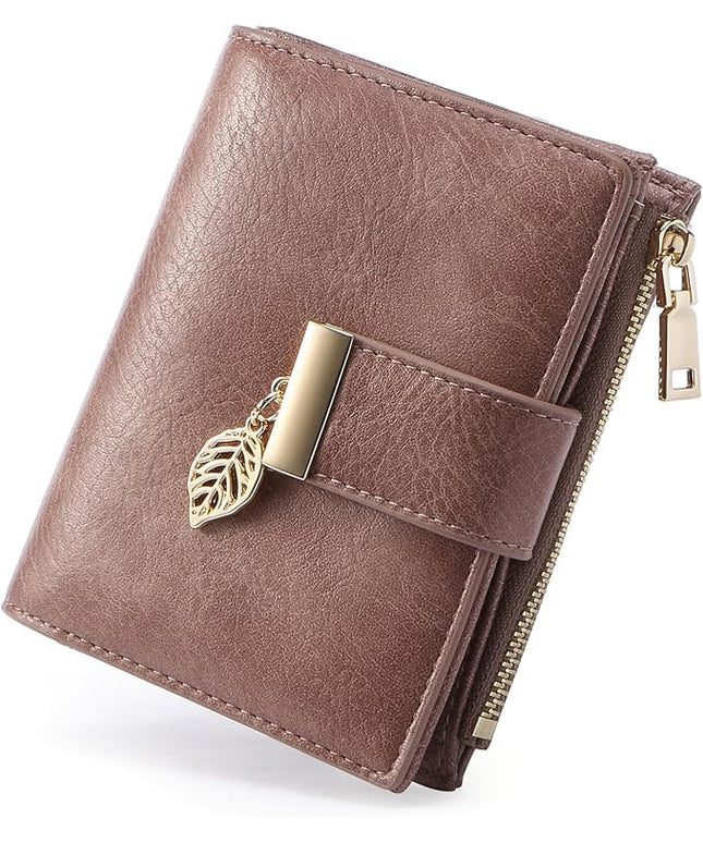 yiijay Small Wallet Women RFID Blocking Leather Bifold Wallet Credit Card Holder for Women Ladies Compact Wallet Mini Purse With Zipper Pocket