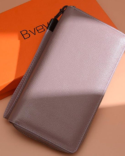Bveyzi Women RFID Blocking Wallet Leather Zip Around Phone Clutch Large Capacity Ladies Travel Purse Wristlet | RFID Blocking, Zip Around, Large Capacity