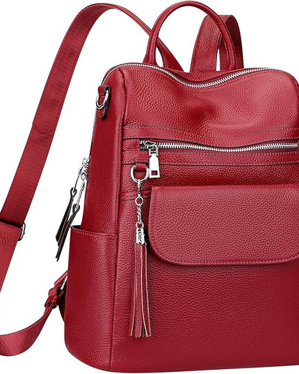 ALTOSY Genuine Leather Backpack Purse for Women Large Convertible Shoulder bag Ladies Crossdody Bag with Tassel(S115 Wine Red)