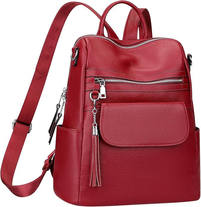 ALTOSY Genuine Leather Backpack Purse for Women Large Convertible Shoulder bag Ladies Crossdody Bag with Tassel(S115 Wine Red)