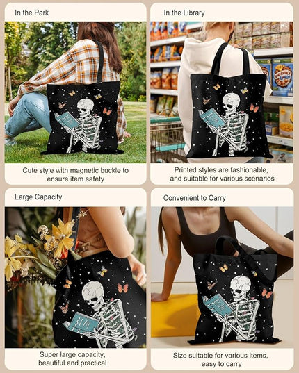 Canvas Tote Bag with Pockets - Aesthetic Reusable Totes for Women Ladies Cute Printed Cloths Canvas Shoulder Bag