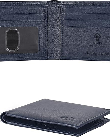 Oak Leathers Slim Leather Wallet for Men - RFID Blocking Slim Minimalist Front Pocket - Thin & Stylish with ID Window, Gift For Men (Orion Blue)