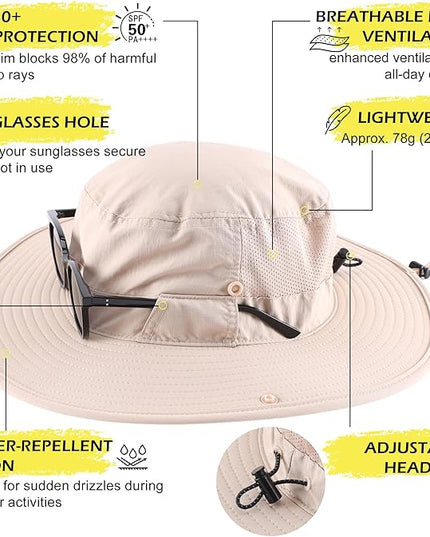 Connectyle Men's Sun Hat UPF 50+ Wide Brim Bucket Hats for Fishing Hiking Gardening Adjustable Boonie Hat Outdoor Safari Hats