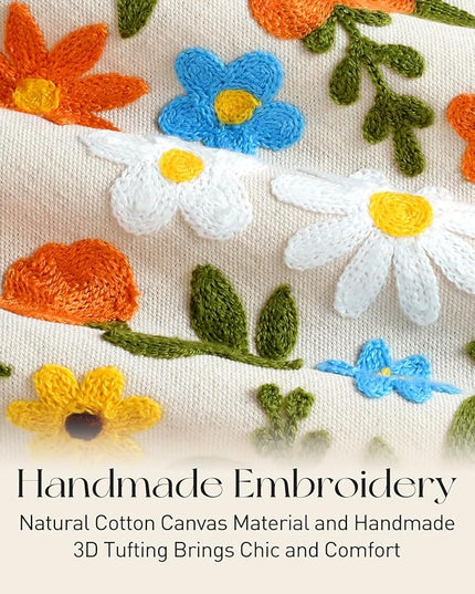 Embroidery Canvas Tote Bag for Women - Reusable Totes with Pocket & Buckle Aesthetic Cute Grocery Shoulder Bag
