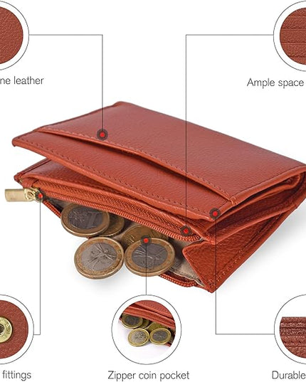 Oak Leathers Leather Wallet For Women - Small RFID Coin Purse Credit Card & ID Holder for Ladies, Gift for Women's, Bifold Wallets (Nappa Orange)