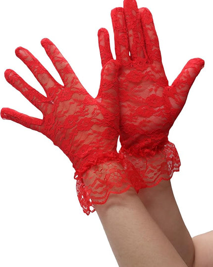 ATHX Women's Lace Floral Opera Tea Party Gloves 80s Wrist Length Bridal Wedding Prom Gloves Costume Accessories