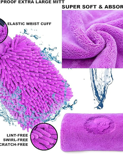 AUTODECO 22Pcs Car Wash Cleaning Tools Kit Car Detailing Set with Canvas Bag Purple Collapsible Bucket Wash Mitt Sponge Towels Tire Brush Window Scraper Duster Complete Interior Car Care Kit