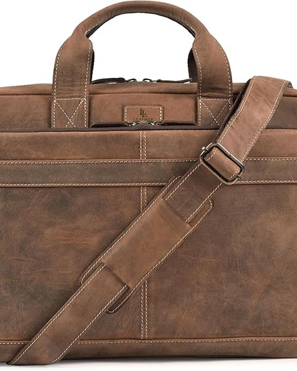 Vintage Leather Messenger Bag for Men, 16” Laptop Satchel with Adjustable Shoulder Strap, Briefcase Office Work & Travel Bag