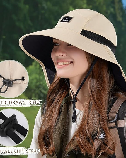 Rosoz Outdoor Sun Hat for Men Women, UPF50+ Protection Safari Cap Wide Brim Mesh Fishing Hat with Neck Flap Beach Garden