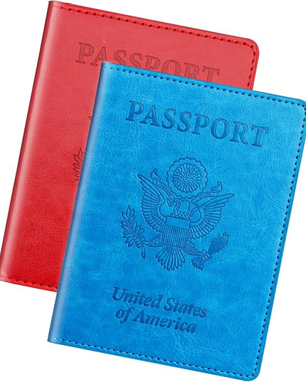 Sky Blue & Red Passport Holder Wallet Cover Case for Family Women Men, Cruise Essentials Travel Must Haves Passport Book Protector
