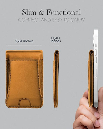 Genuine Leather Magsafe Wallet,10 Card Holder With Stand, Slim Magnetic Wallet Mag Safe for iPhone,Compatible With iPhone 17/16/15/14/13/12 Series and Selected Samsung Devices Apple Accessories, Honey