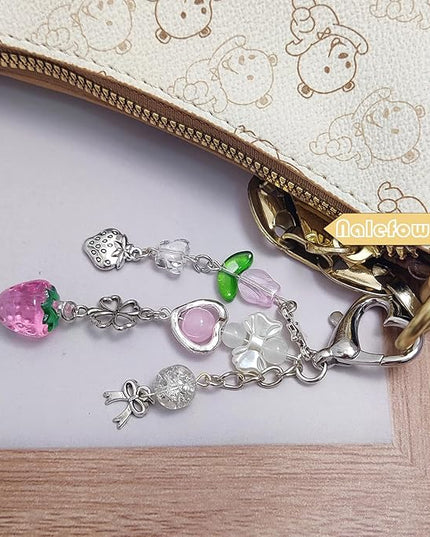 Keychain Bag Accessories Cute Cherry Strawberry Flower Keychains Accessories Decor for Keys Bags Purses Gift