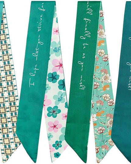 4 Pack Purse Scarf Handbags Skinny Twill Hair Scarves Narrow Neck Scarf Band Women Fashion Accessories Bag Charms