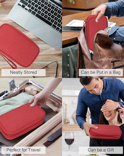 FYY Electronic Organizer, Travel Cable Organizer Bag Pouch Electronic Accessories Carry Case Portable Waterproof Double Layers Storage Bag for Cable, Cord, Charger, Phone, Earphone, Medium Size, Red