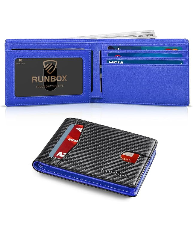 RUNBOX Wallet for Men Slim Leather Bifold RFID Blocking Minimalist Front Pocket Design with Gift Box