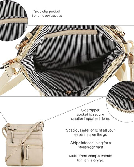 SG SUGU Katie Lightweight Medium Crossbody Bag Shoulder Bag with Multi Pocket for Women